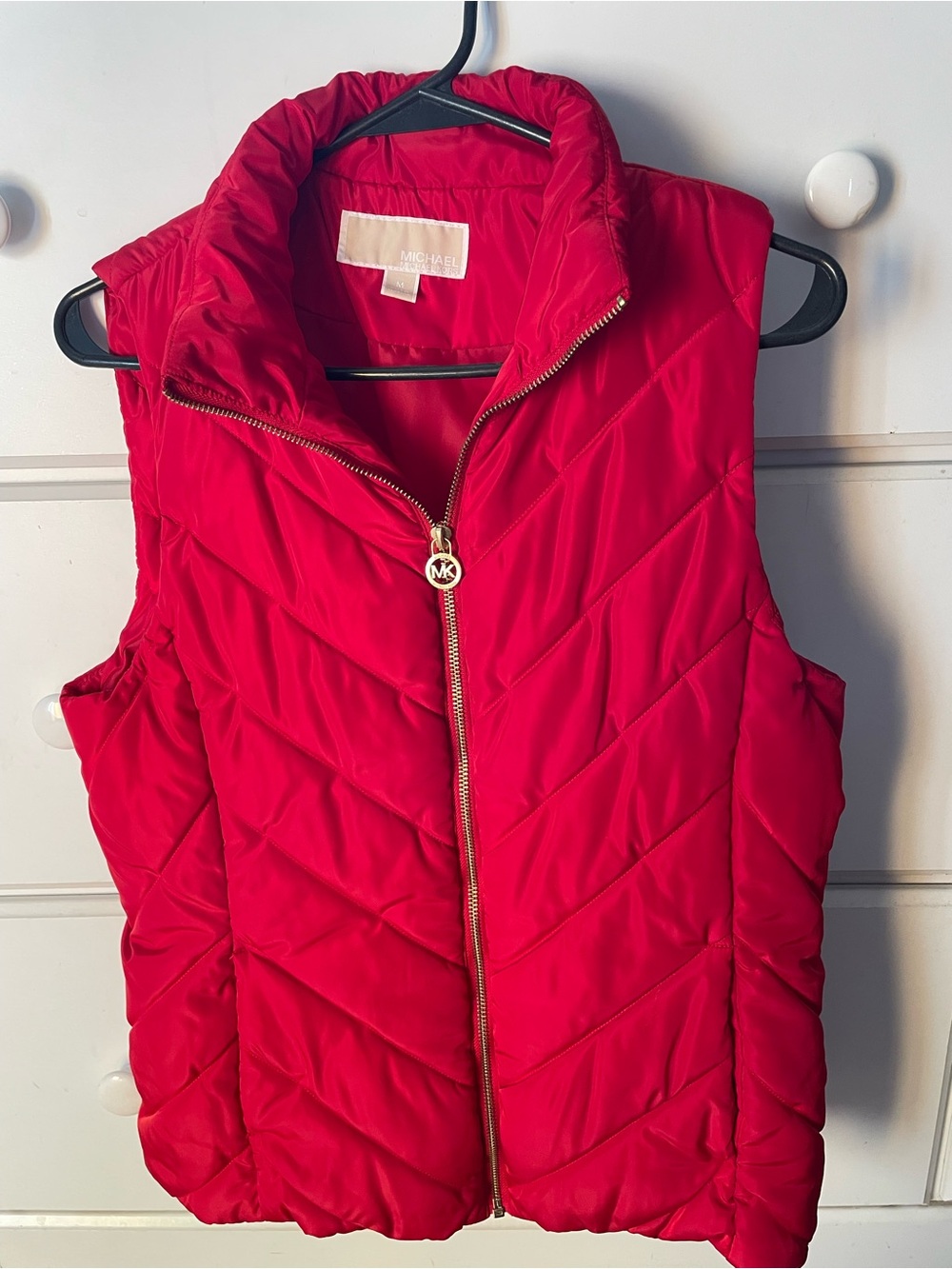 Michael Kors Red Quilted Zip-Front Puffer Vest